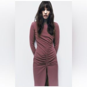 New Zara Side Ruched Midi Dress Size Medium